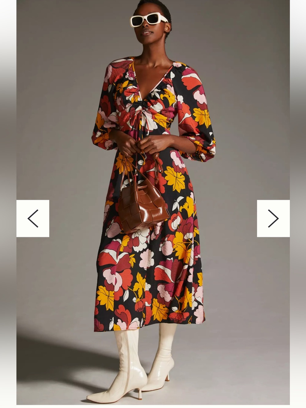 Maeve Dress Women 12 Maxi Floral Ruched Flare Anthropologie Deep V